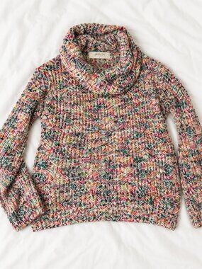 A Beautiful Soul Arula Multicolor Chunky Knit Cowl Neck Sweater 1X Dopamine